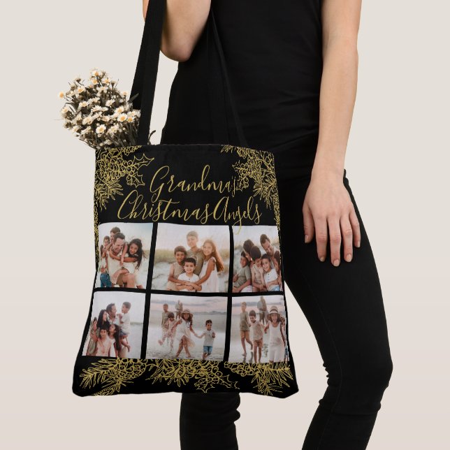 Bolsa Tote Grandma's Elegant Custom Christmas Photo Collage (Close Up)