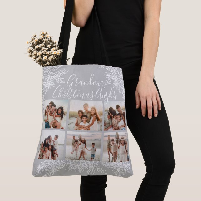 Bolsa Tote Grandma's Elegant Custom Christmas Photo Collage (Close Up)