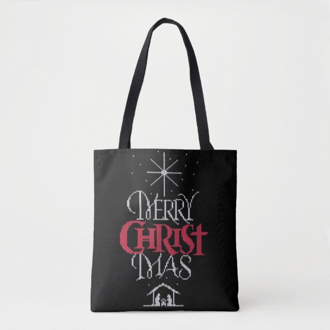 Bolsa Tote Granny Knit Feliz Mas Natal Religioso (Frente)