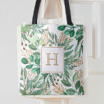 Bolsa Tote Granulado Botânico Folha de Água Monograma Bonito<br><div class="desc">Linda coloração aquática feita à mão...  com folhagem verde...  com seu monograma personalizado.</div>
