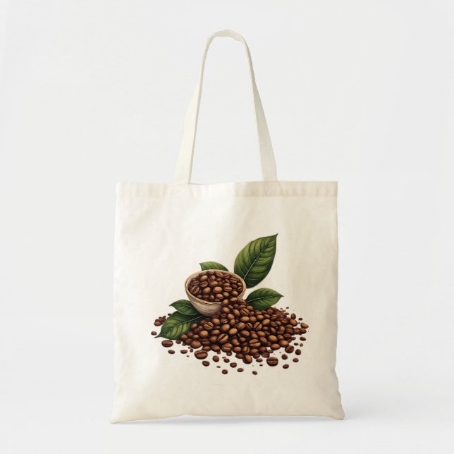 Bolsa Tote Grãos de Café e Folhas (Frente)
