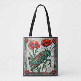Bolsa Tote Grasshopper cricket stained glass poppy flower eye