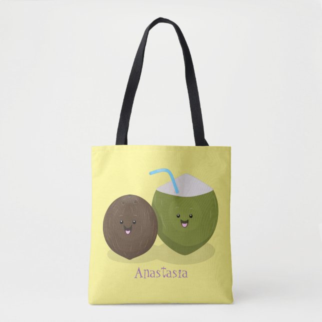 Bolsa Tote Grátis feliz desenho animado de coconuts kawaii (Frente)