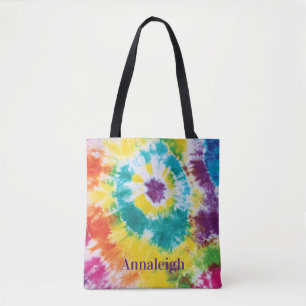 Bolsa Tote Gravata Tie Dye Arco-íris Colorida Nome Personaliz