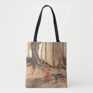 Bolsa Tote Gravura vintage de Chapeuzinho Vermelho e Lobo de