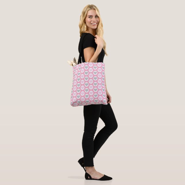 Bolsa Tote Gray and Pink Hearts Pattern Love Print Valentine (No(a) Modelo)