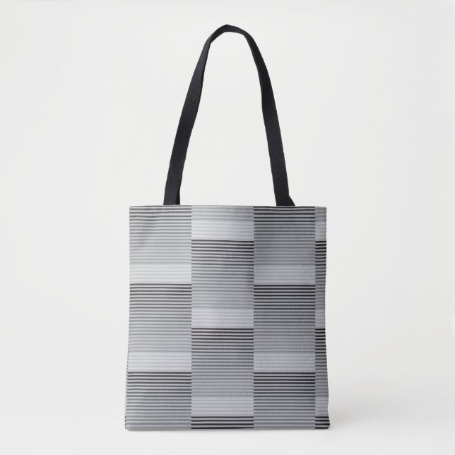 Bolsa Tote Gray, Black, White Stripes (Frente)