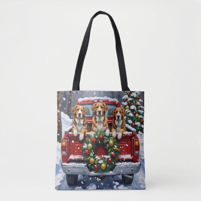 Bolsa Tote Greater Swiss Mountain Dog Christmas Red Truck (Frente)