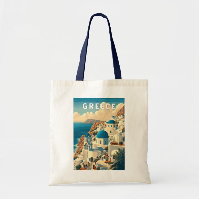 Bolsa Tote Grécia Illustration Viagem Art Vintage (Frente)