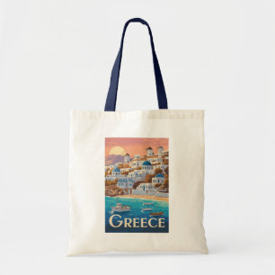 Bolsa Tote Grécia Mykonos Illustration Viagem Art Vintage