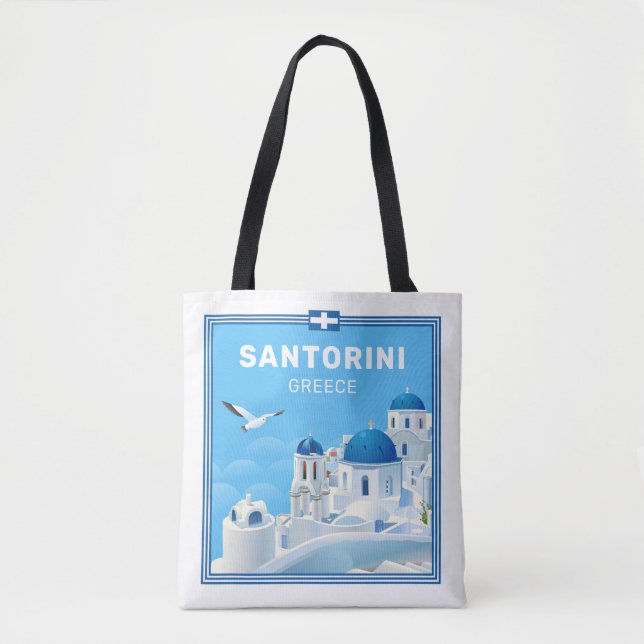 Bolsa Tote Grécia Santorini de Texto Personalizado (Frente)