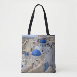 Bolsa Tote Grécia, Santorini. Torre do sino e cúpulas azuis