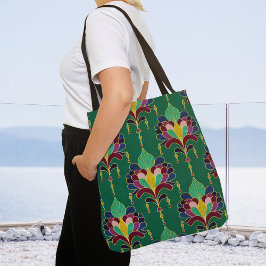 Bolsa Tote Green and Gold Art Deco Floral Ornament