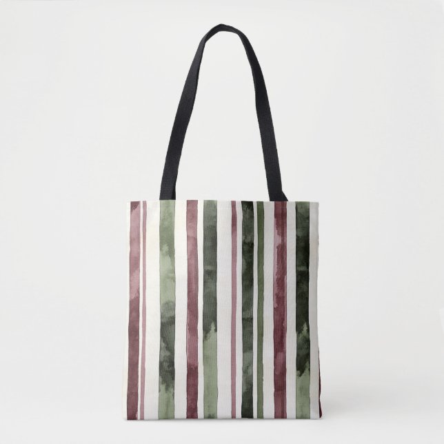 Bolsa Tote Green Burgundy Strips Natal (Frente)