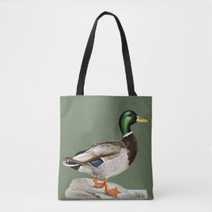 Bolsa Tote Green Mallard Duck Caçando Arte Natural