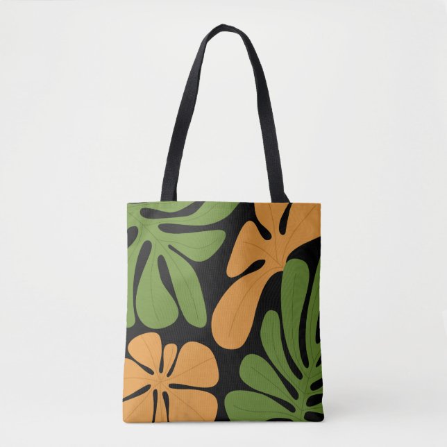Bolsa Tote Green & Orange Modern Abstract Floral (Frente)