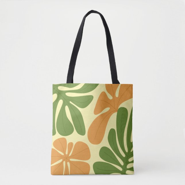 Bolsa Tote Green & Orange Modern Abstract Floral (Frente)