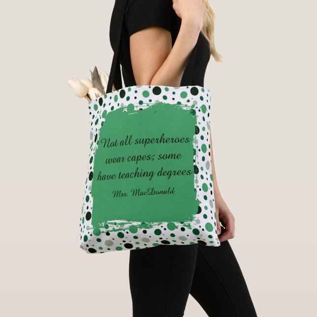 Bolsa Tote Green Polka dot teacher appreciation gift (Close Up)