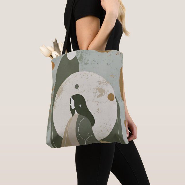 Bolsa Tote Green Rust Tan Empowering Woman Abstract  (Close Up)
