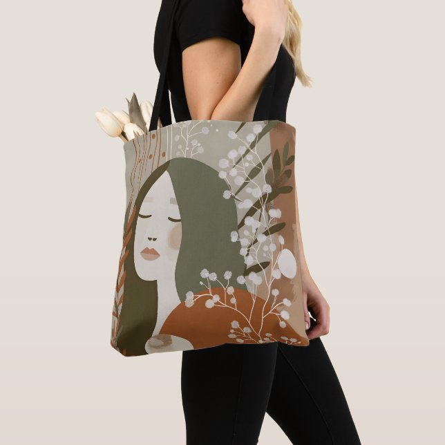 Bolsa Tote Green Rust Tan Empowering Woman Abstract  (Close Up)