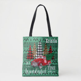 Bolsa Tote Green Sweater Reindeer Vintage Red Truck Natal