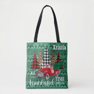 Bolsa Tote Green Sweater Reindeer Vintage Red Truck Natal