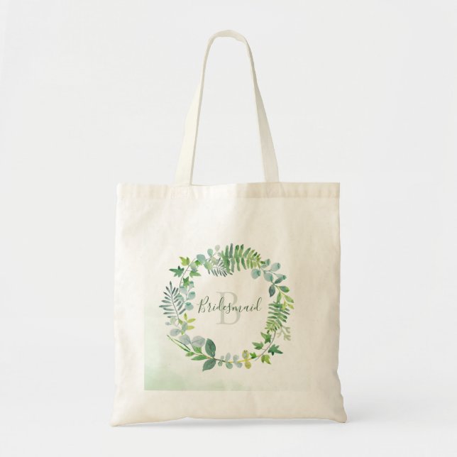 Bolsa Tote Greenerage Foliage Wreath Watercolor Bridesmaid (Frente)