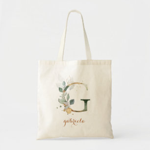 Bolsa Tote Greenery Dourado Foliage Personalizado - Letra "G"