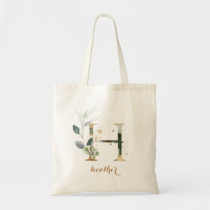 Bolsa Tote Greenery Dourado Foliage Personalizado - Letra "H"