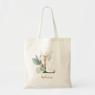Bolsa Tote Greenery Dourado Foliage Personalizado - Letra "L"