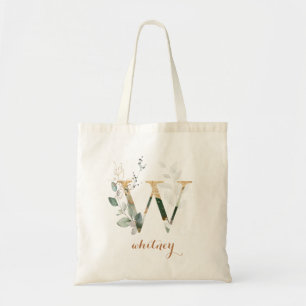 Bolsa Tote Greenery Dourado Foliage Personalizado - Letra W