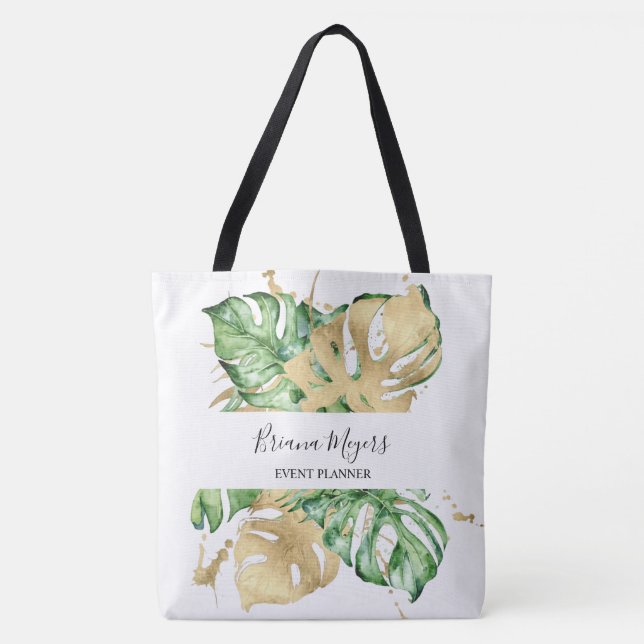Bolsa Tote Greenery Palm Deixa Dourada Tropical (Frente)