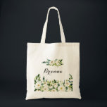 Bolsa Tote Greenery White Autumn Floral Bridesmaid Tote Bag<br><div class="desc">Esta bolsa floral branca de outono floral é o presente perfeito para apresentar suas madrinhas e madrinha de casamento para um casamento rústico. O design apresenta elegantes pedras brancas de aquarela com folhagem verde.</div>