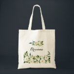 Bolsa Tote Greenery White Autumn Floral Bridesmaid Tote Bag<br><div class="desc">Esta bolsa floral branca de outono floral é o presente perfeito para apresentar suas madrinhas e madrinha de casamento para um casamento rústico. O design apresenta elegantes pedras brancas de aquarela com folhagem verde.</div>