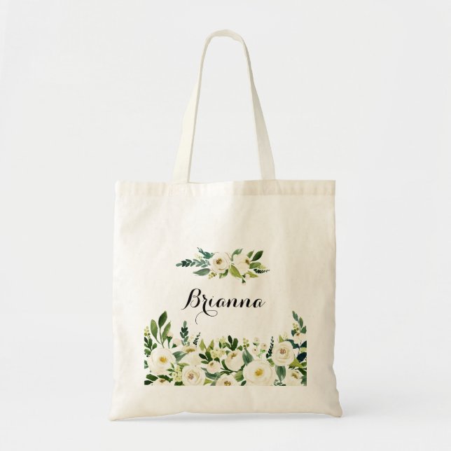 Bolsa Tote Greenery White Autumn Floral Bridesmaid Tote Bag (Frente)