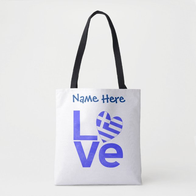 Bolsa Tote Grego AMOR Azul Personalizado (Frente)