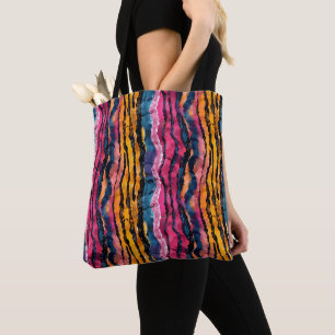 Bolsa Tote Grelha-Arco-Íris Tigres-Arco-Aquarela
