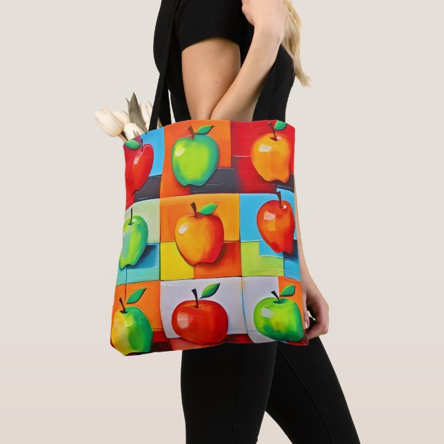 Bolsa Tote Grelha de Maçã Colorida (Close Up)