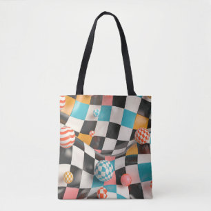 Bolsa Tote Grelha do quadro de verificação 3D com esferas flu
