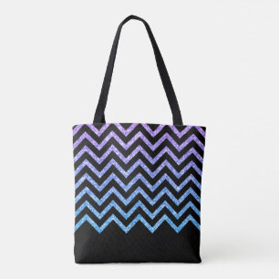 Bolsa Tote Grelha Moderna Da Glitter Azul E Preta Roxo
