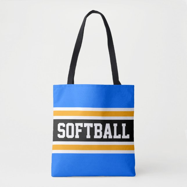 Bolsa Tote Grelhas de SOFTBALL Amarelas, Azul-Atlético-Brilha (Frente)
