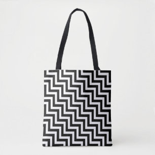 Bolsa Tote Grelhas Diagonais Médias Pretas e Brancas