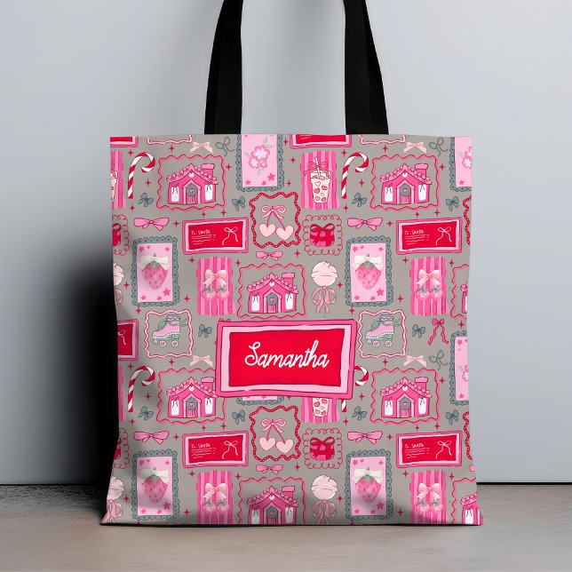 Bolsa Tote Grey Coquette aesthetic girly whimsical pattern  (Criador carregado)