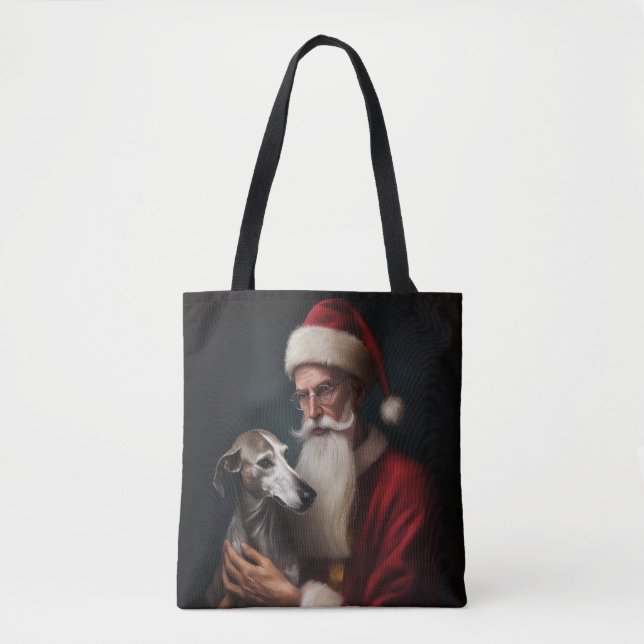 Bolsa Tote Greyhound com Papai Noel Natal Festivo (Frente)