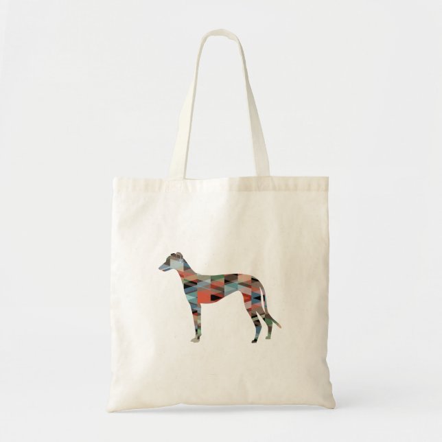 Bolsa Tote Greyhound Dog Geométrico Xadrez Silhouette (Frente)