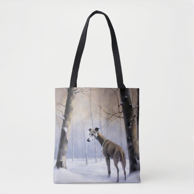Bolsa Tote Greyhound Italiano Deixe nevar Natal (Frente)