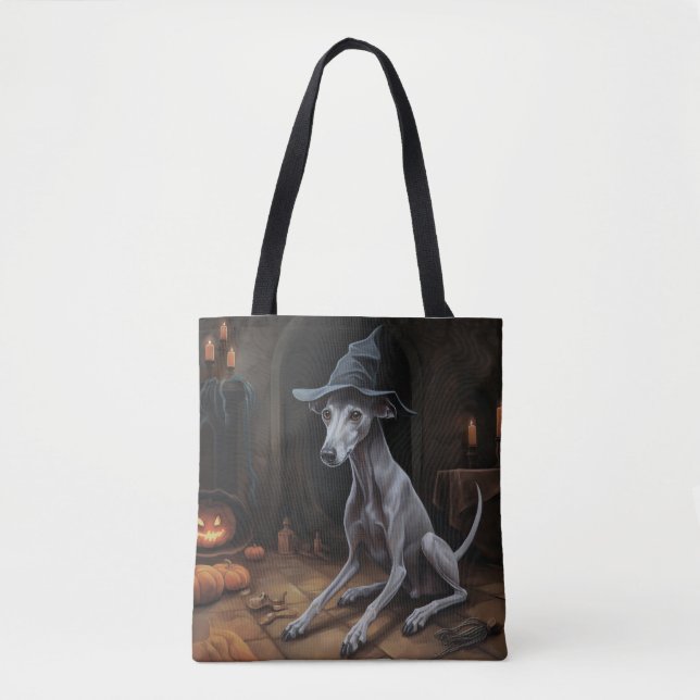 Bolsa Tote Greyhound Pumpkins Halloween Assustado (Frente)