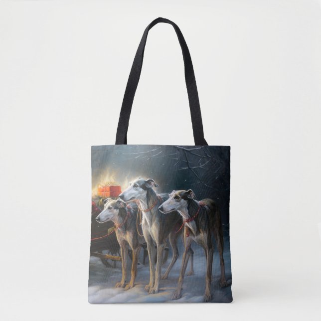 Bolsa Tote Greyhound Snowy Sleigh Decência de Natal (Frente)