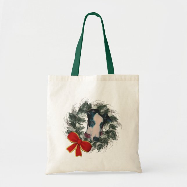 Bolsa Tote Greyhound Wreath Natal Holiday (Frente)