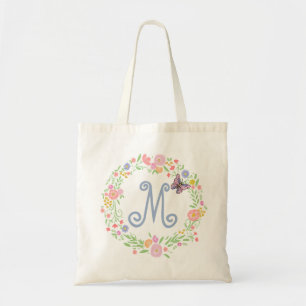 Bolsa Tote Grinalda da flor do monograma e musselina da
